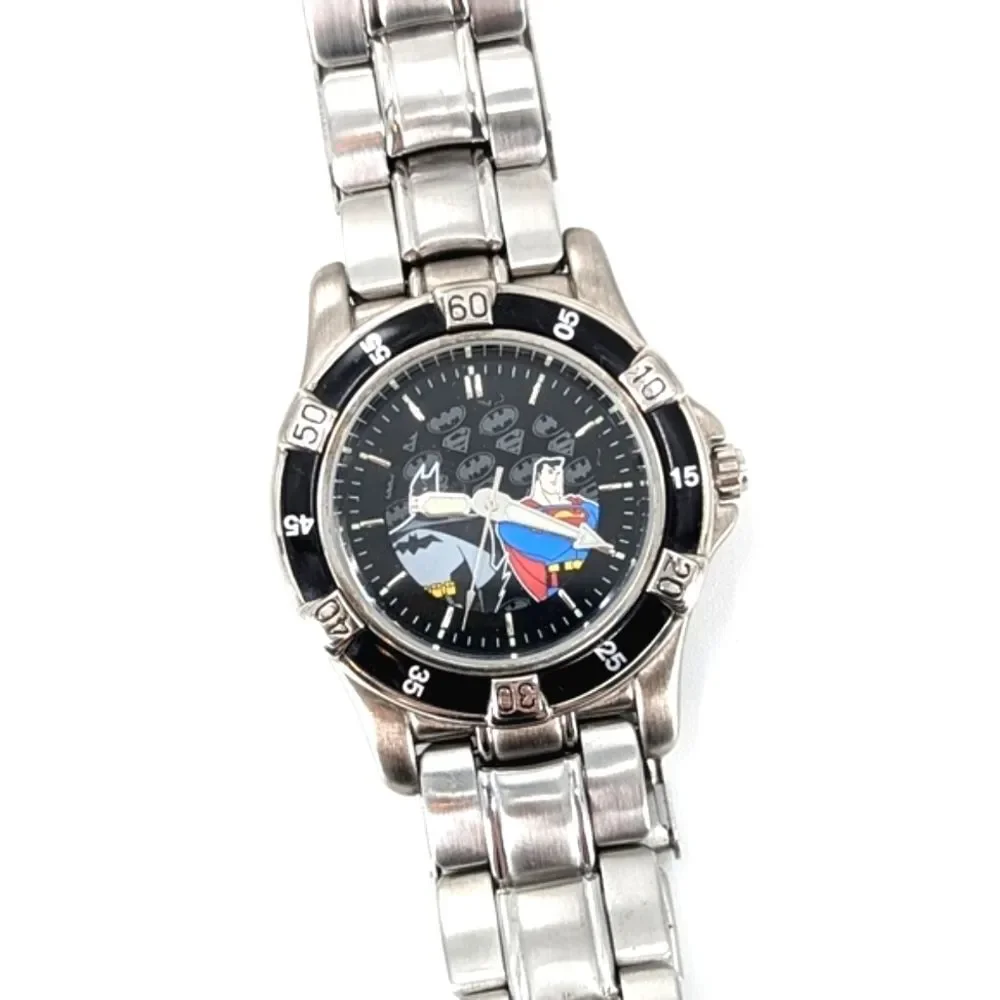 Fossil Warner Bros. Batman & Superman Limited Edition Rare Silver Black Watch